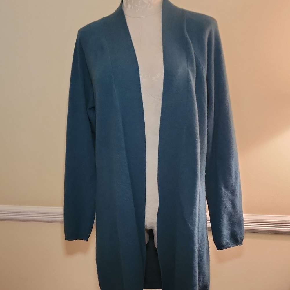 InCashmere Teal Open Front Cardigan